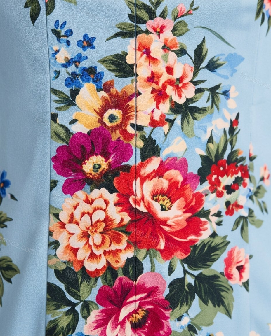 Light Blue Sunlit Floral Midi Dress by Massicos