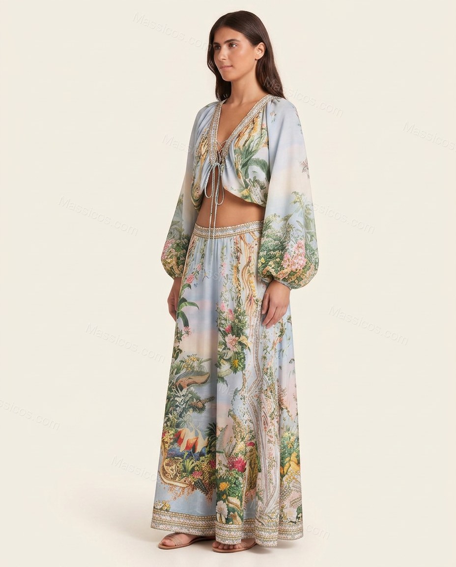Light Blue Soft Lace Skirt Set by Massicos