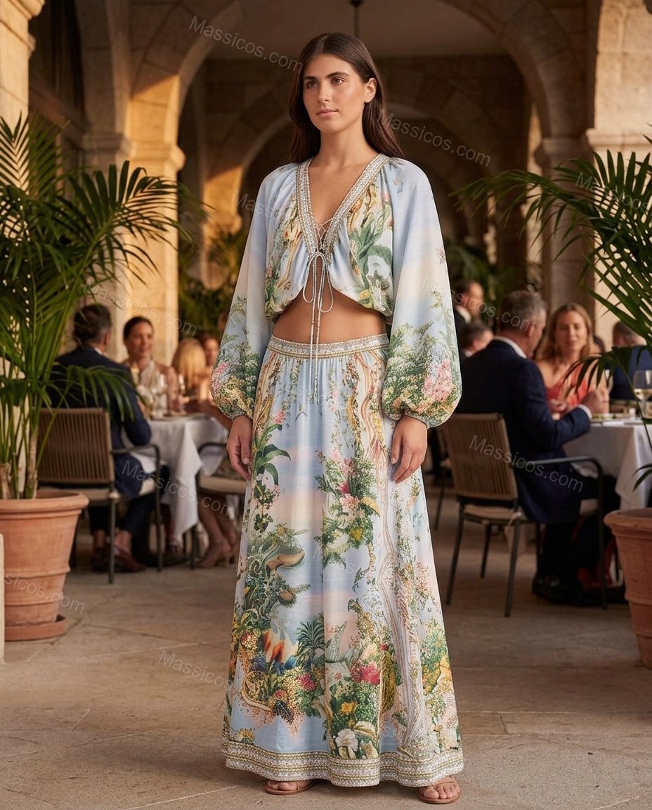 Light Blue Soft Lace Skirt Set by Massicos