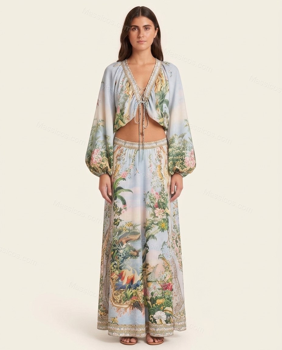 Light Blue Soft Lace Skirt Set by Massicos