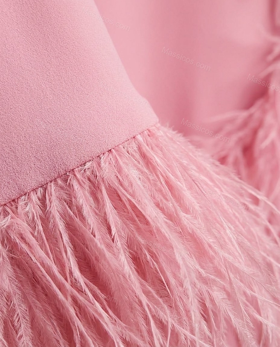 Pink Effortless Feather-Trim Maxi Dress by Massicos
