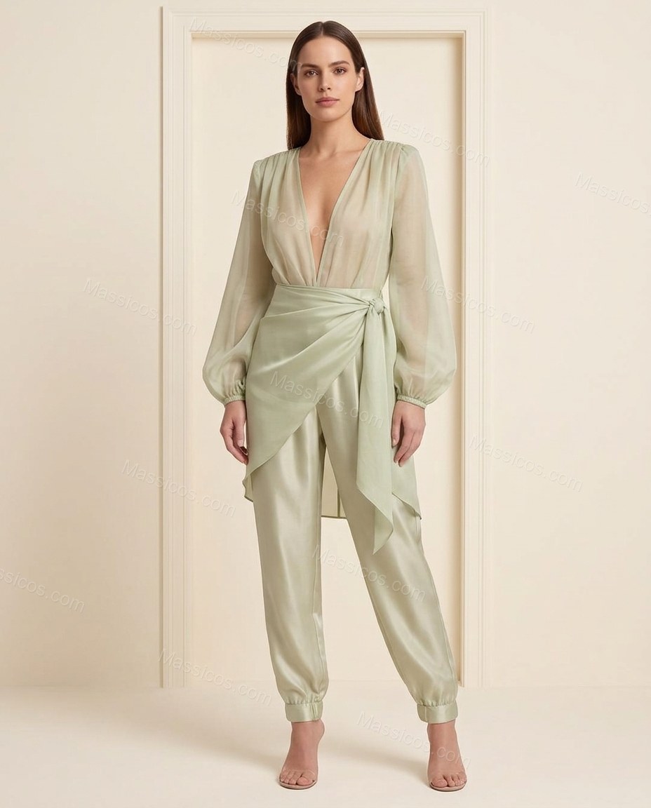 Sage Green Polished Sheer Jumpsuit by Massicos
