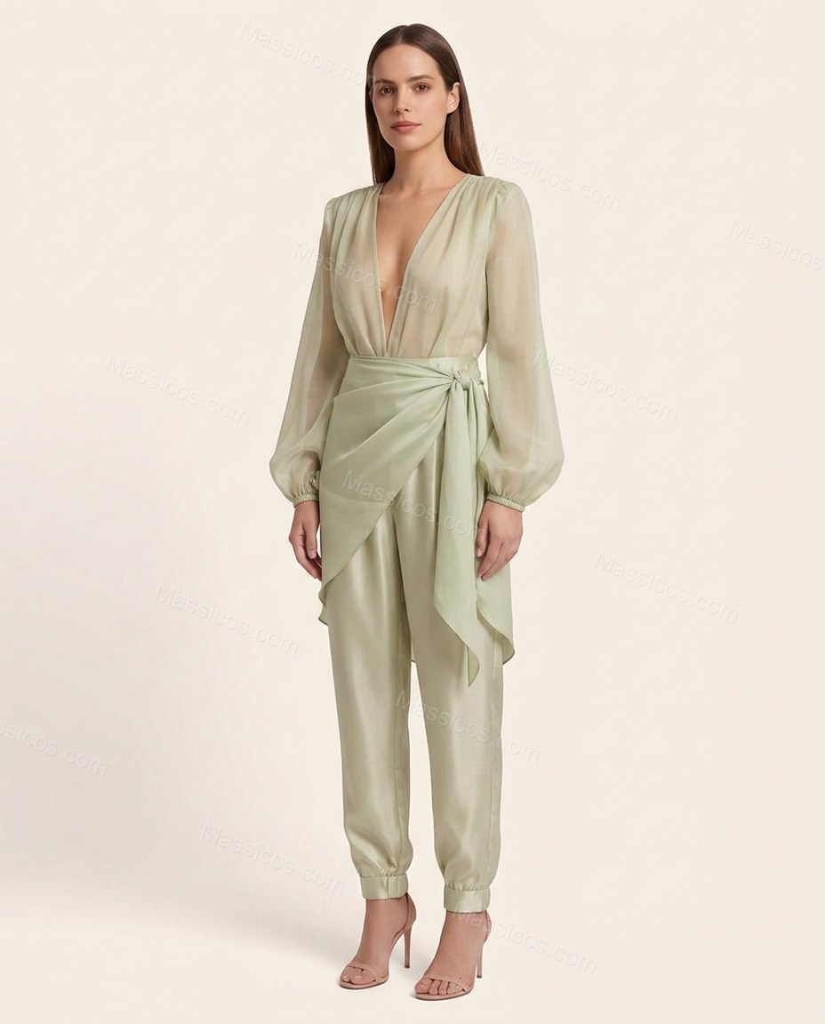 Sage Green Polished Sheer Jumpsuit by Massicos