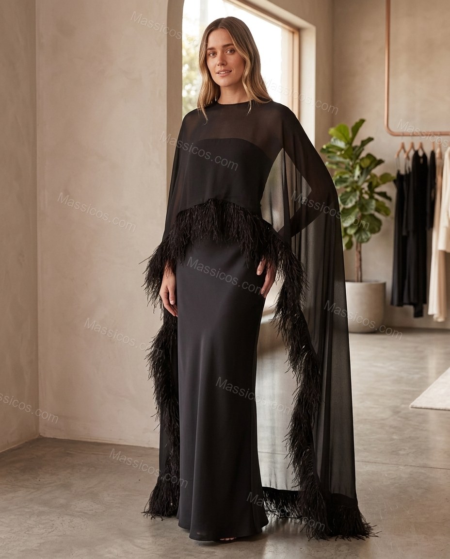 Black After-Dark Feather-Trim Dress by Massicos