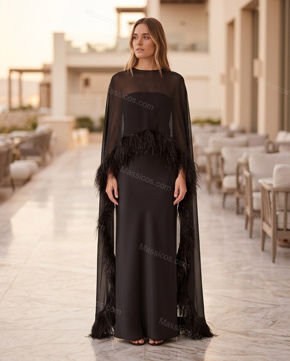 Black After-Dark Feather-Trim Dress by Massicos