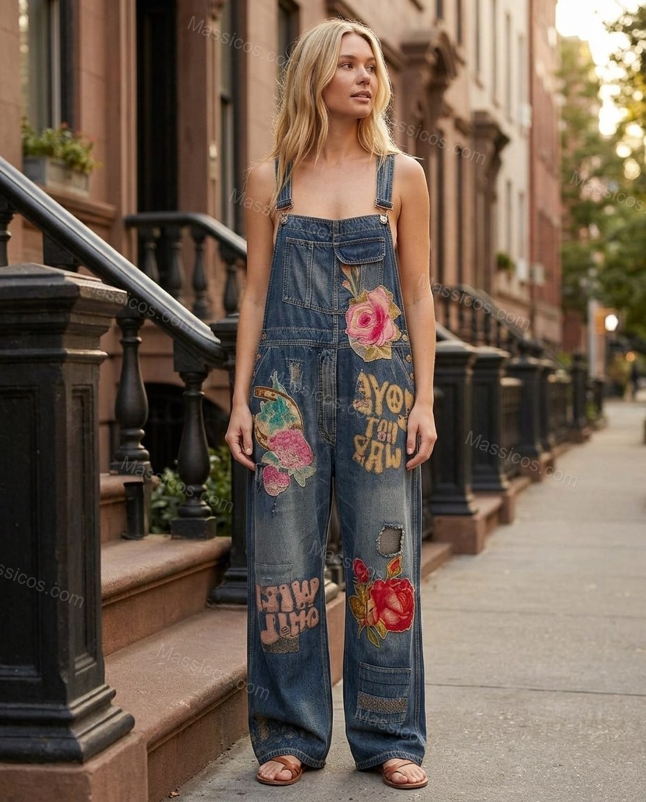 Blue Romantic Floral Embroidered Jumpsuit by Massicos