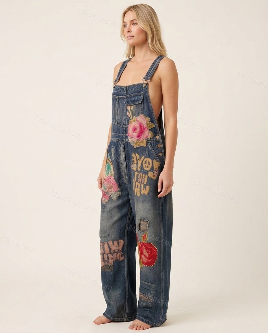 Blue Romantic Floral Embroidered Jumpsuit by Massicos