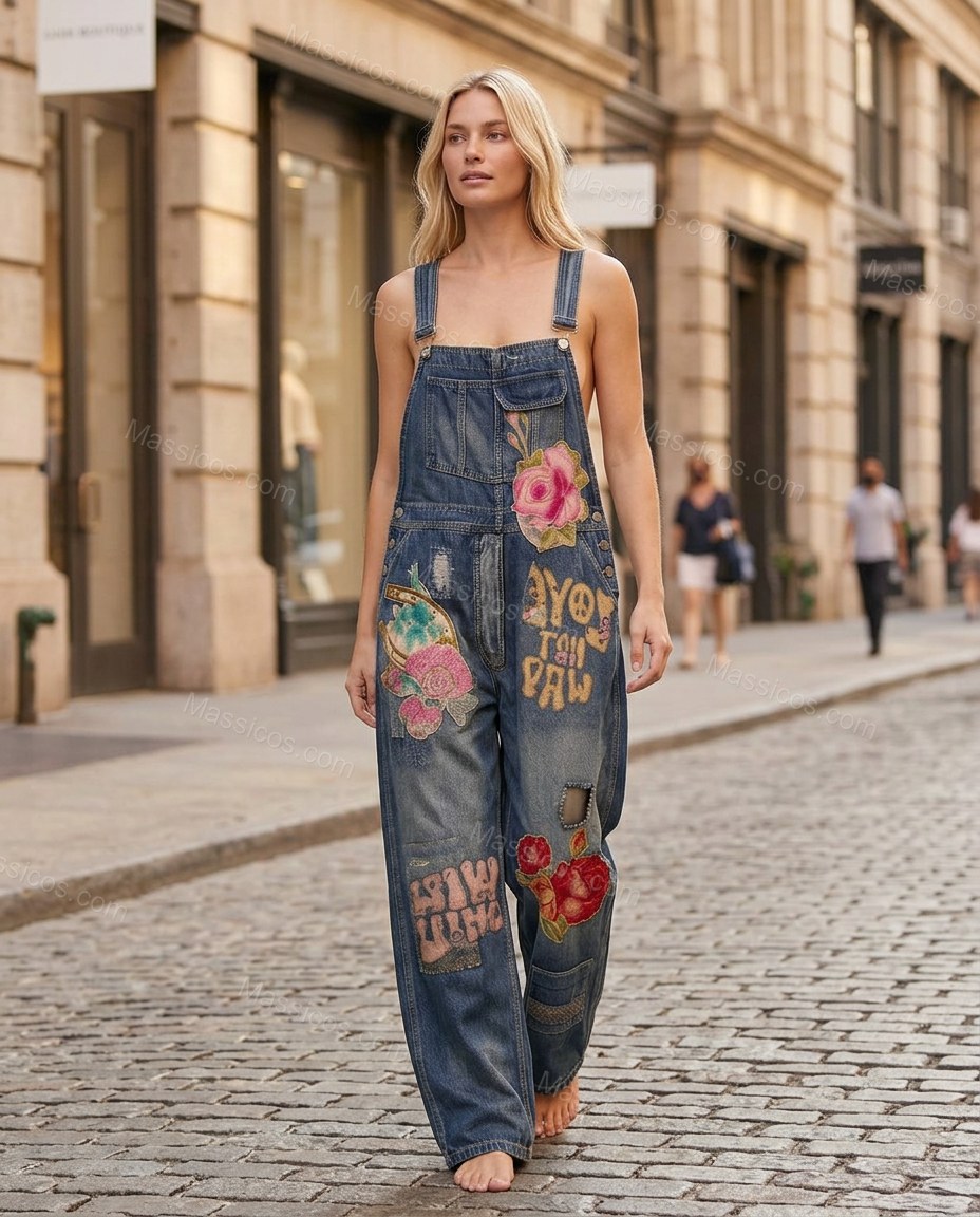 Blue Romantic Floral Embroidered Jumpsuit by Massicos