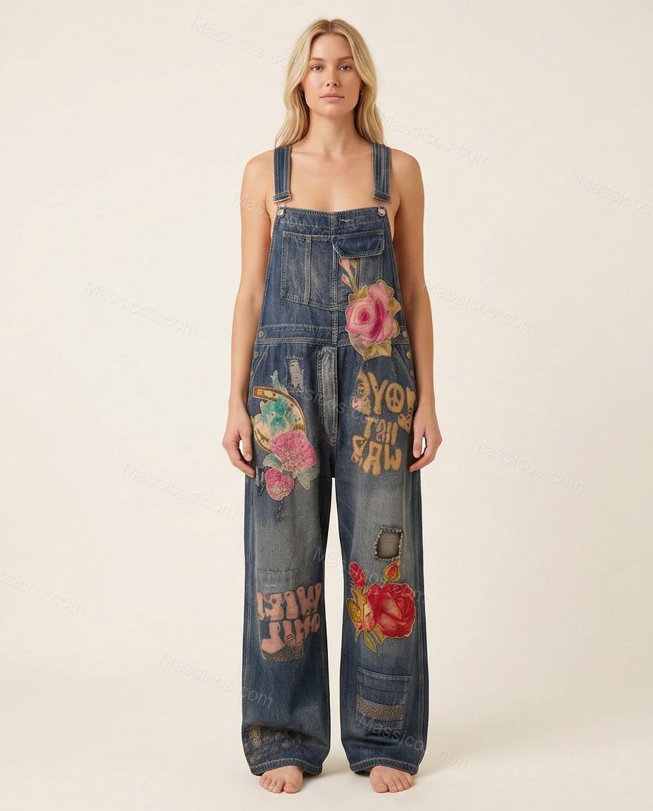 Blue Romantic Floral Embroidered Jumpsuit by Massicos