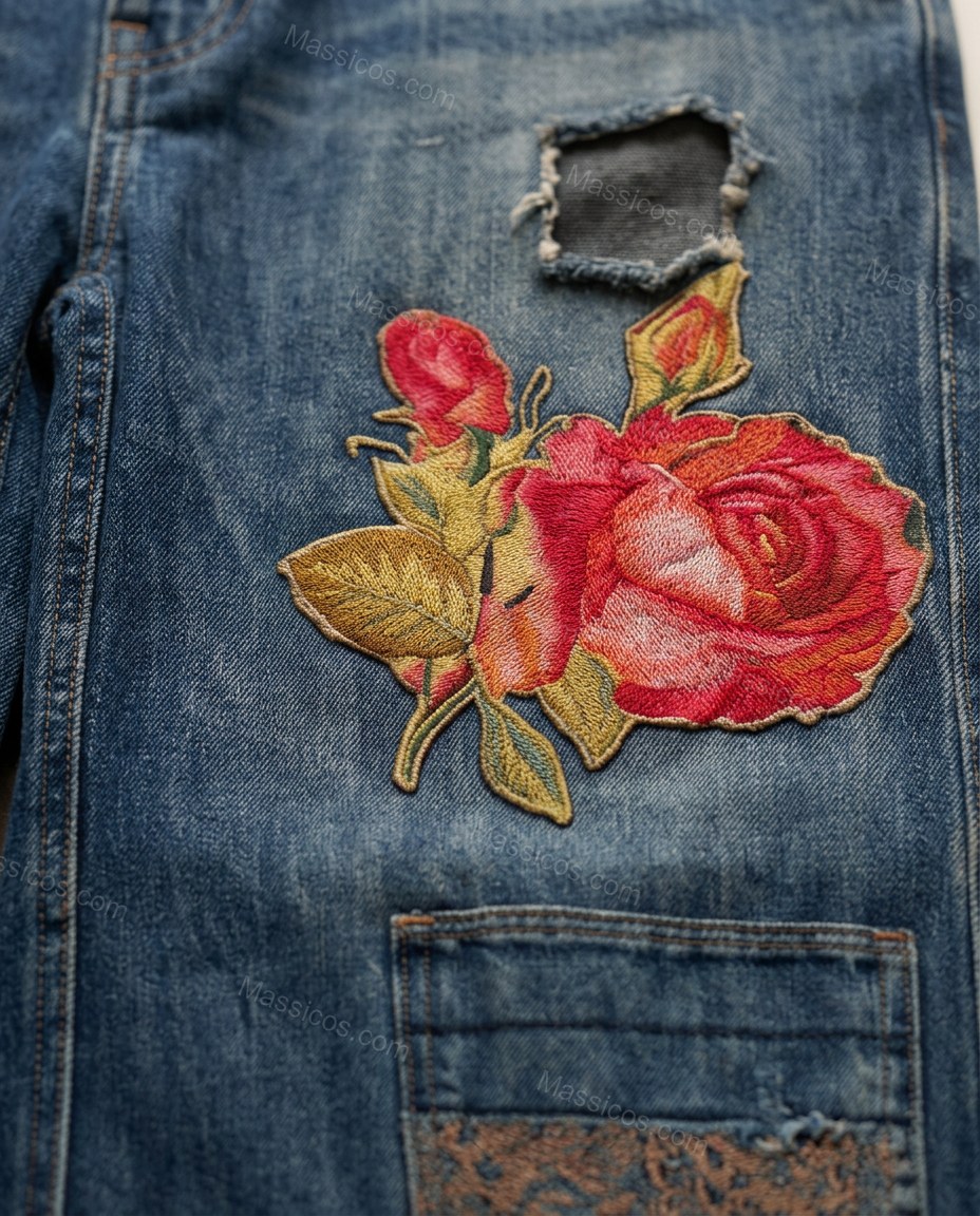 Blue Romantic Floral Embroidered Jumpsuit by Massicos