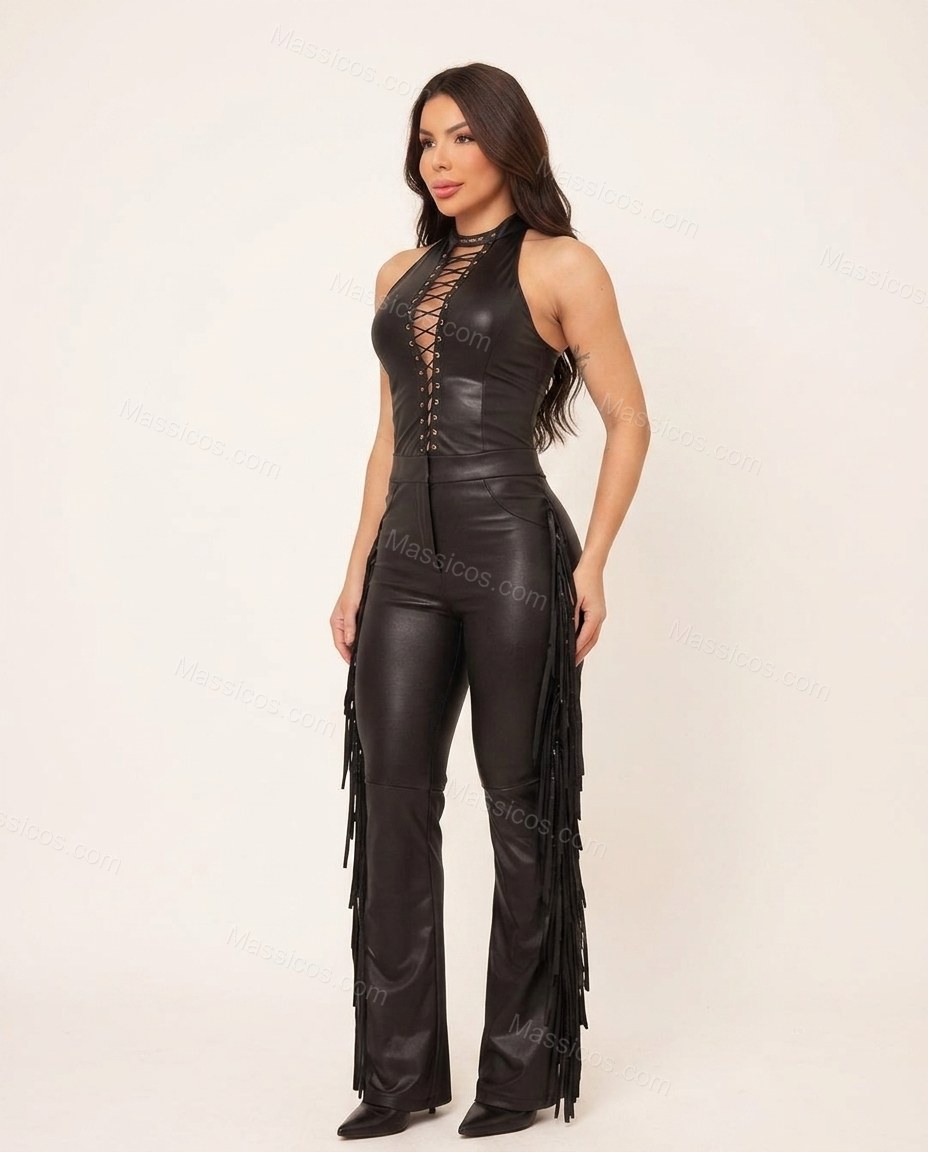 Black After-Dark Lace Halter Jumpsuit by Massicos