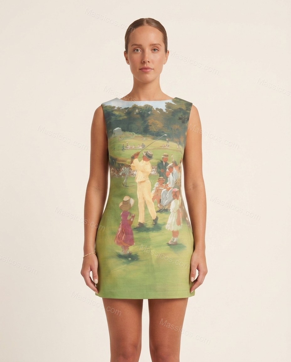 Green Elevated Scenic Print Mini Dress by Massicos