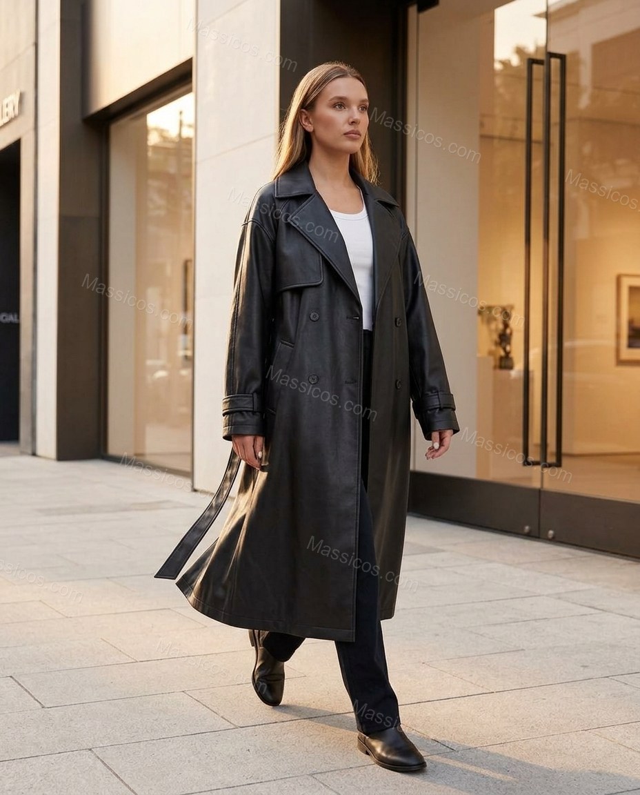 Black Refined Belted Coat by Massicos