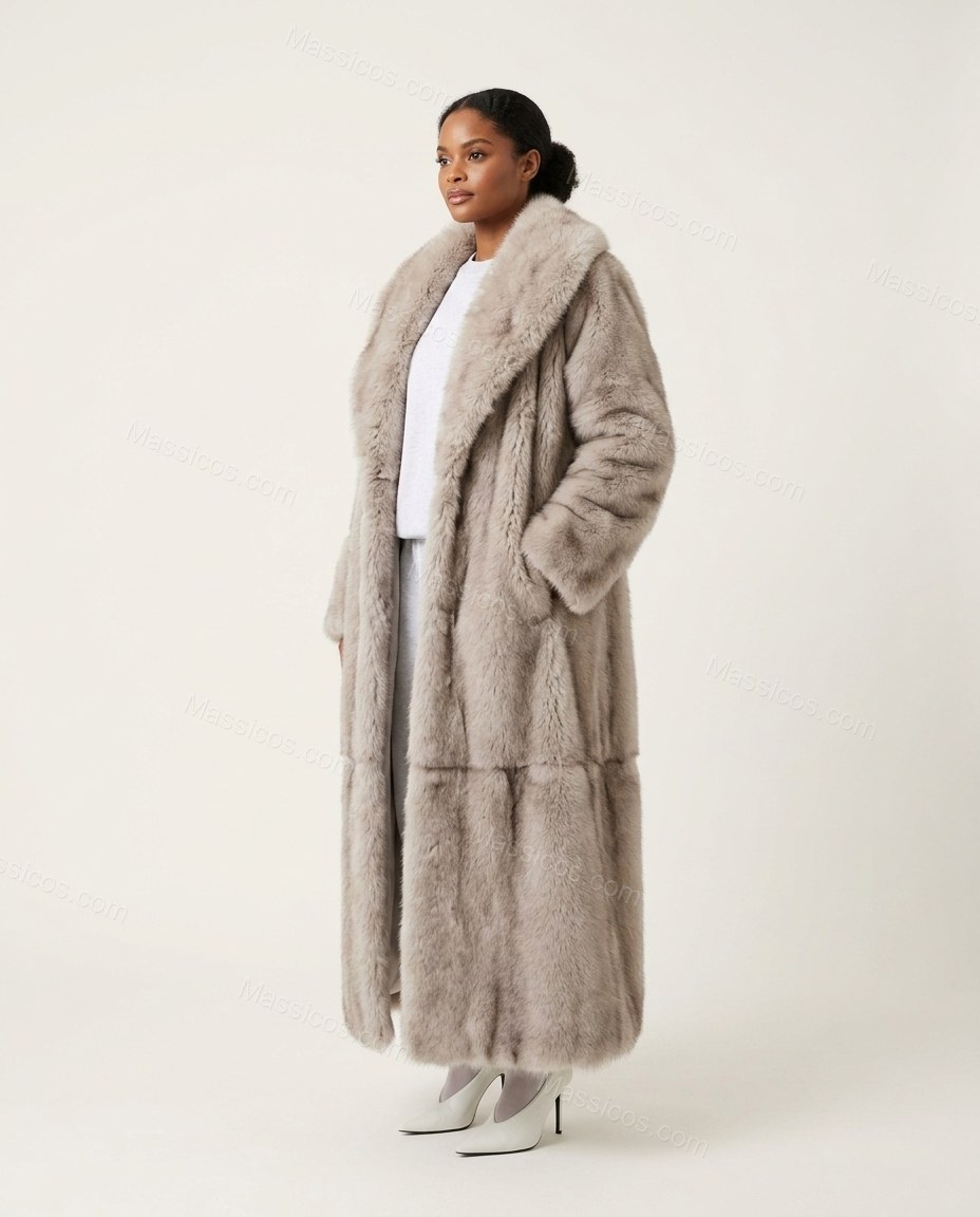 Beige Elevated Fur-Trim Longline Coat by Massicos