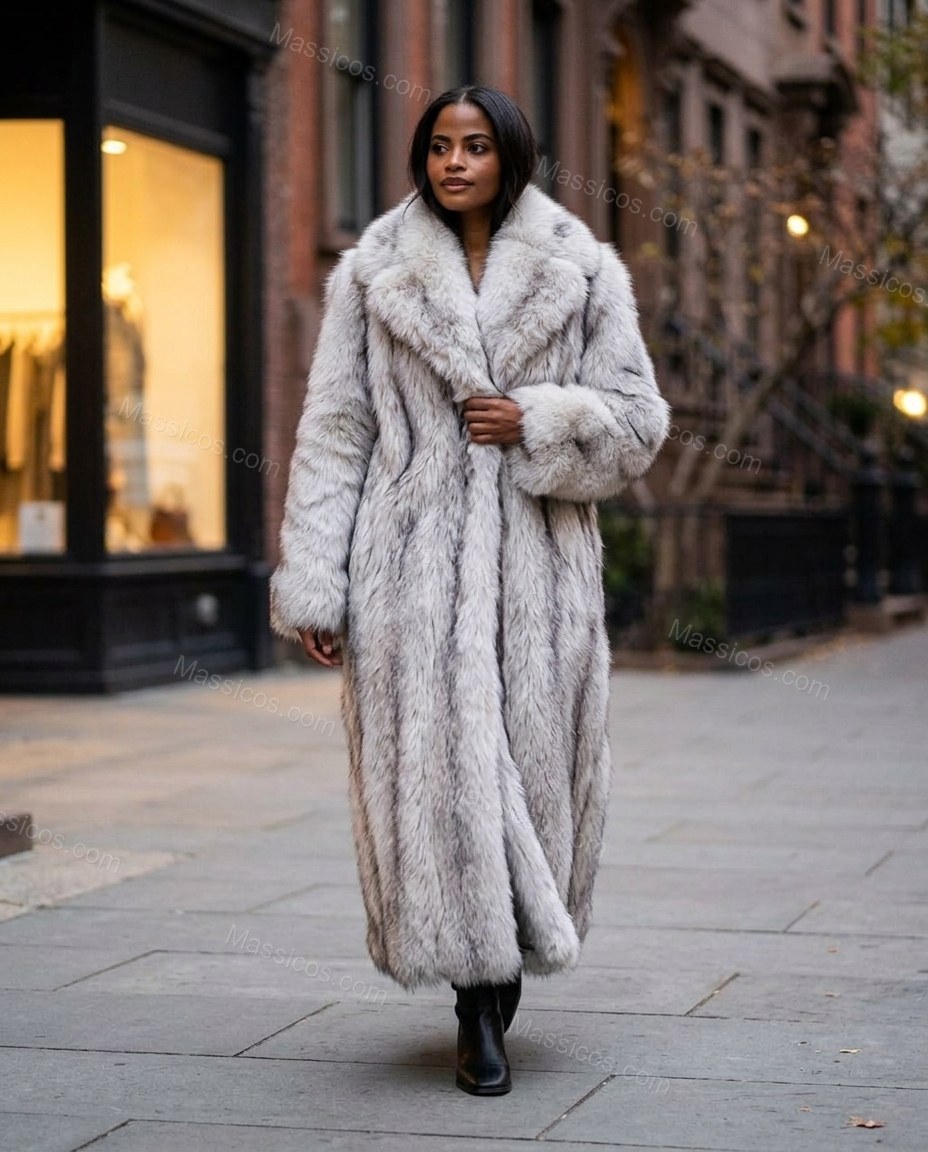 Beige Elevated Fur-Trim Longline Coat by Massicos
