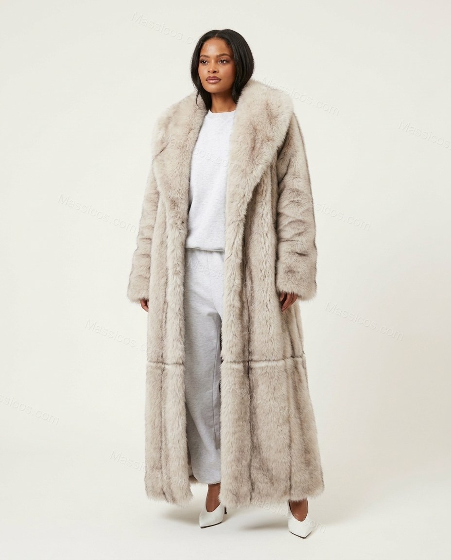 Beige Elevated Fur-Trim Longline Coat by Massicos