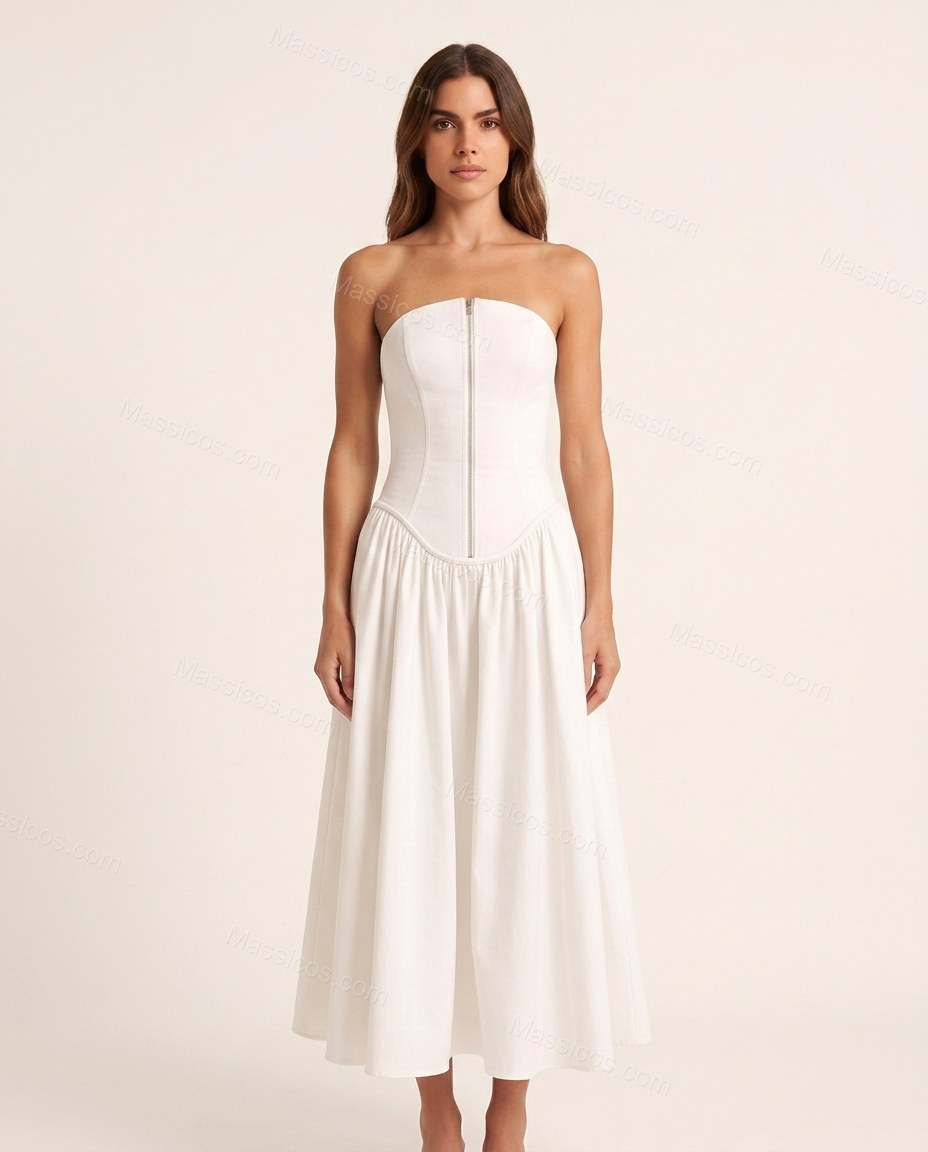 White Effortless Textured Midi Dress by Massicos