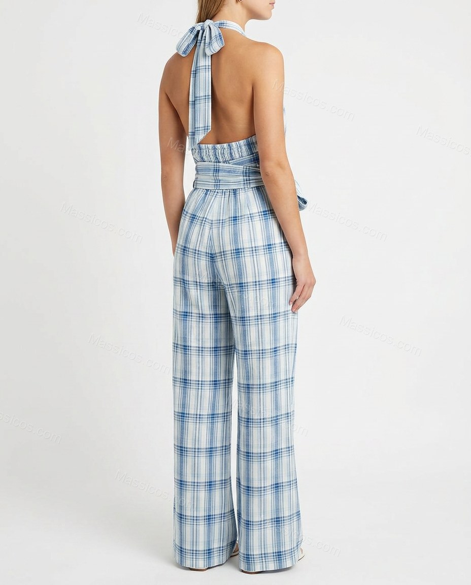 White Polished Textured Halter Jumpsuit by Massicos