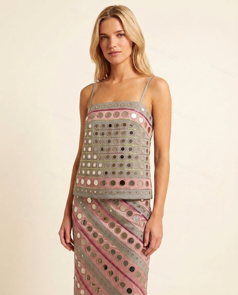 Deep Charcoal Gray And Dusty Rose Pink Polished Skirt Set Deep Charcoal Gray And Dusty Rose Pink Skirt Set with Flowing silhouette and Satin texture, front view product image for Day-to-Night, a transitional city plan, Fall late-summer city plans and earl by Massicos