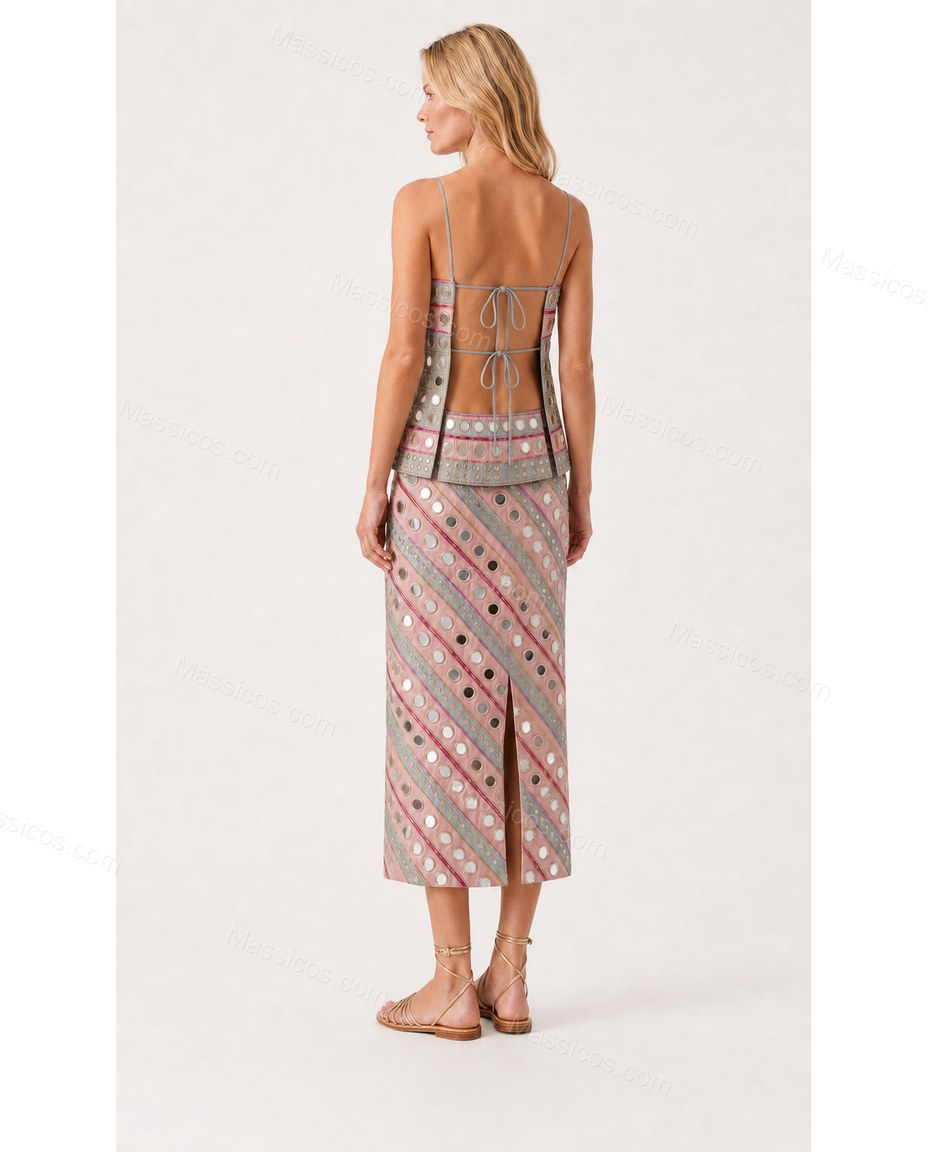 Deep Charcoal Gray And Dusty Rose Pink Polished Skirt Set Deep Charcoal Gray And Dusty Rose Pink Skirt Set with Flowing silhouette and Satin texture, side or back garment view for Day-to-Night, a transitional city plan, Fall late-summer city plans and ear by Massicos