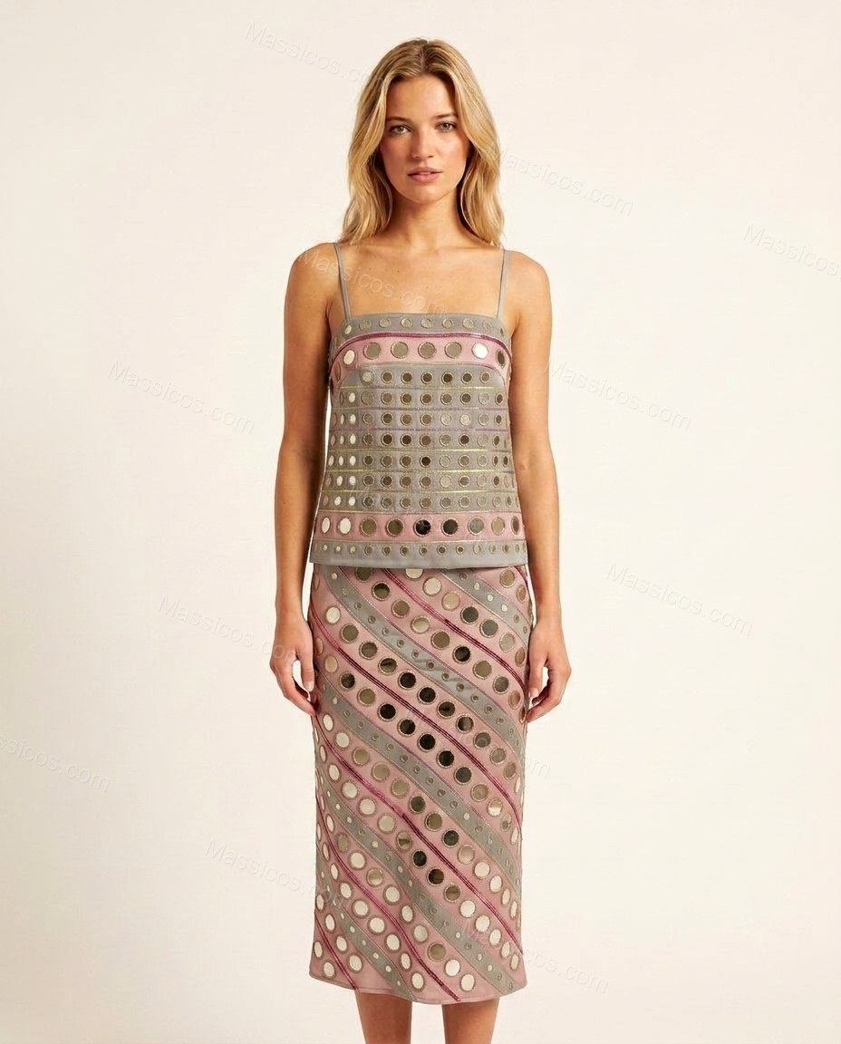 Deep Charcoal Gray And Dusty Rose Pink Polished Skirt Set Deep Charcoal Gray And Dusty Rose Pink Skirt Set with Flowing silhouette and Satin texture, clean studio product view for Day-to-Night, a transitional city plan, Fall late-summer city plans and ear by Massicos