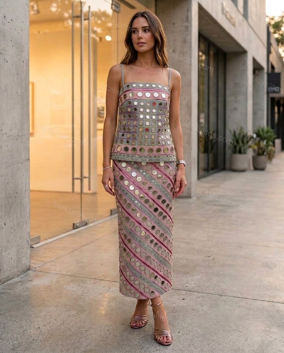 Deep Charcoal Gray And Dusty Rose Pink Polished Skirt Set Deep Charcoal Gray And Dusty Rose Pink Skirt Set with Flowing silhouette and Satin texture, fabric and construction detail for Day-to-Night, a transitional city plan, Fall late-summer city plans an by Massicos