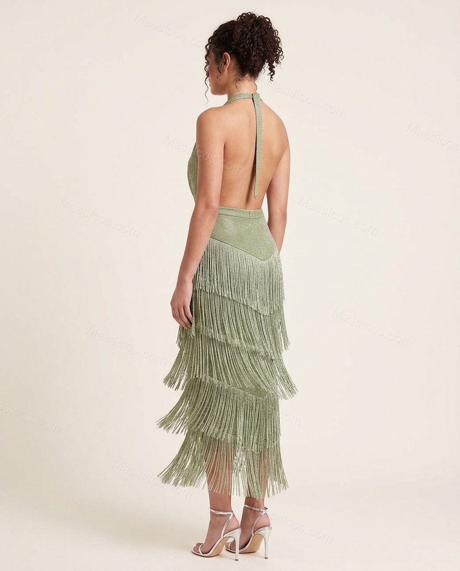 Sage Green Elevated Tiered Midi Dress by Massicos