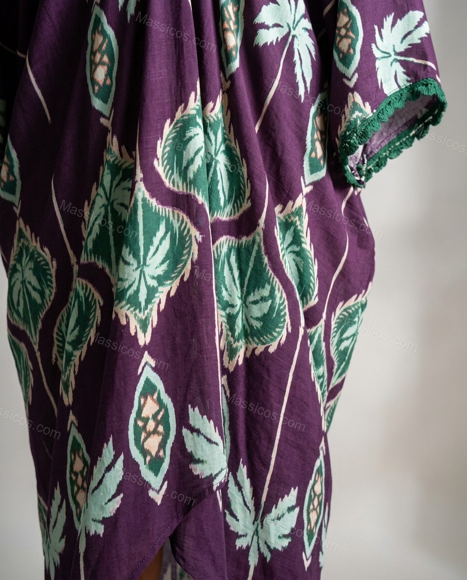 Purple Ikat Midi Fringe Dress, close-up of ikat, by Massicos