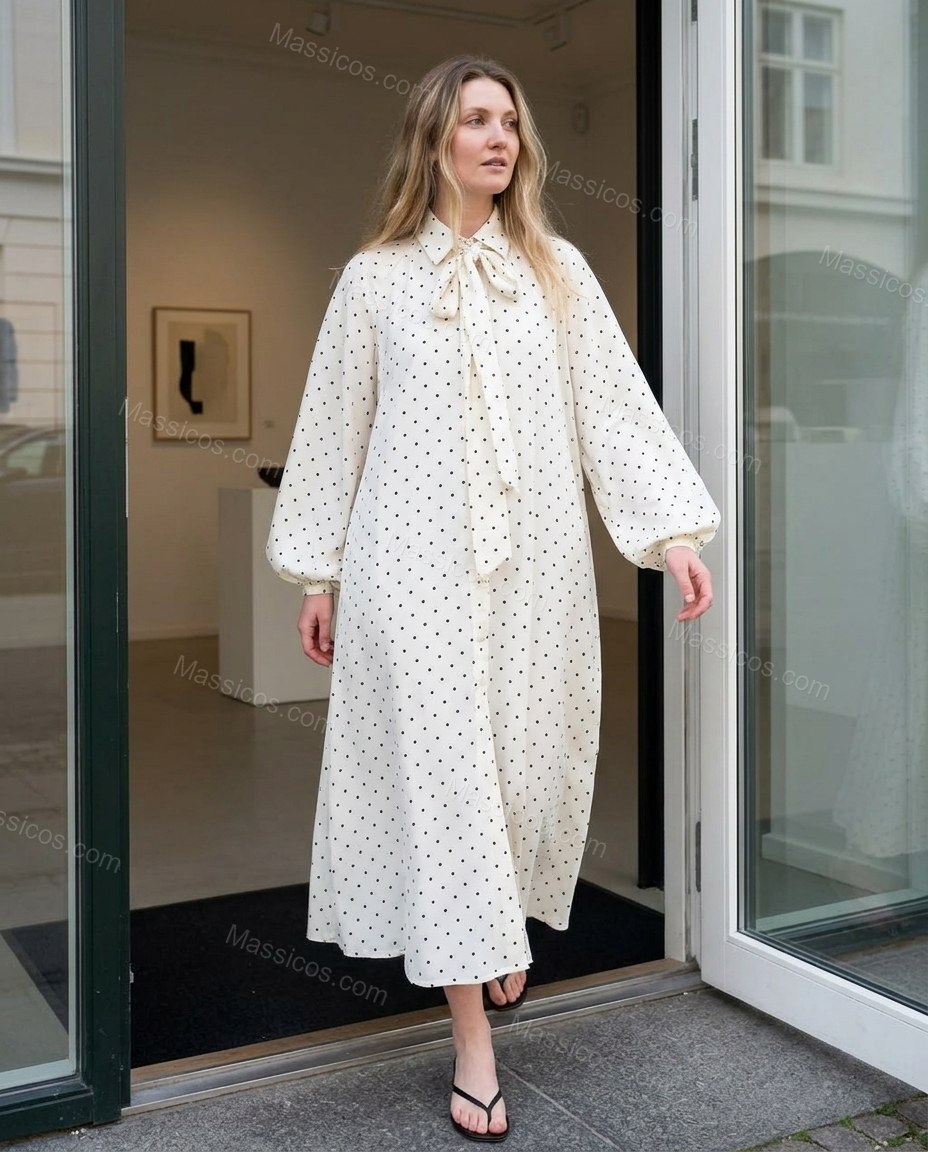 Black Refined Polka Dot Midi Dress by Massicos