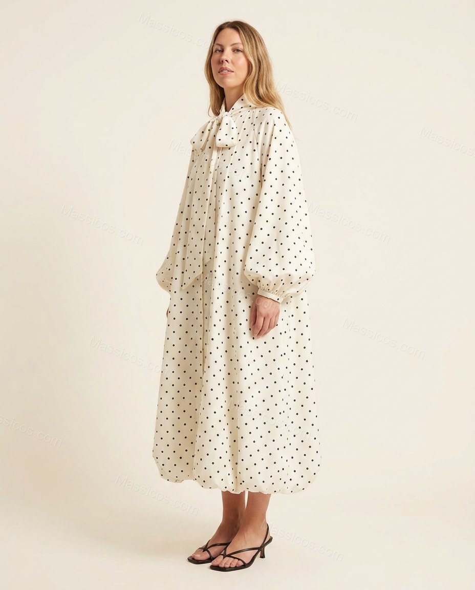 Black Refined Polka Dot Midi Dress by Massicos