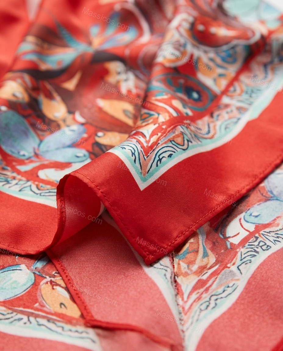 Red Paisley Mini Halter Dress, close-up of paisley, by Massicos