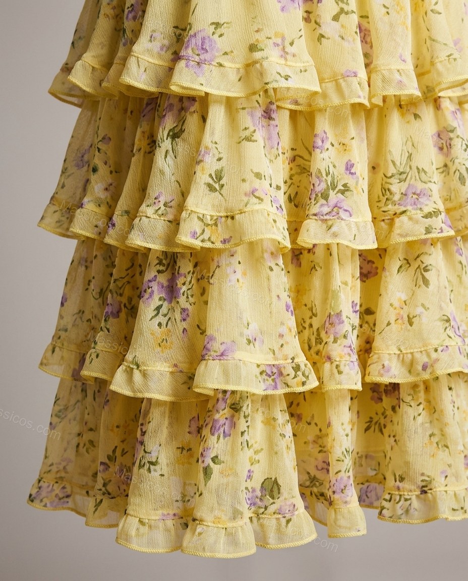 Yellow Floral Maxi Strapless Dress, close-up of floral, by Massicos