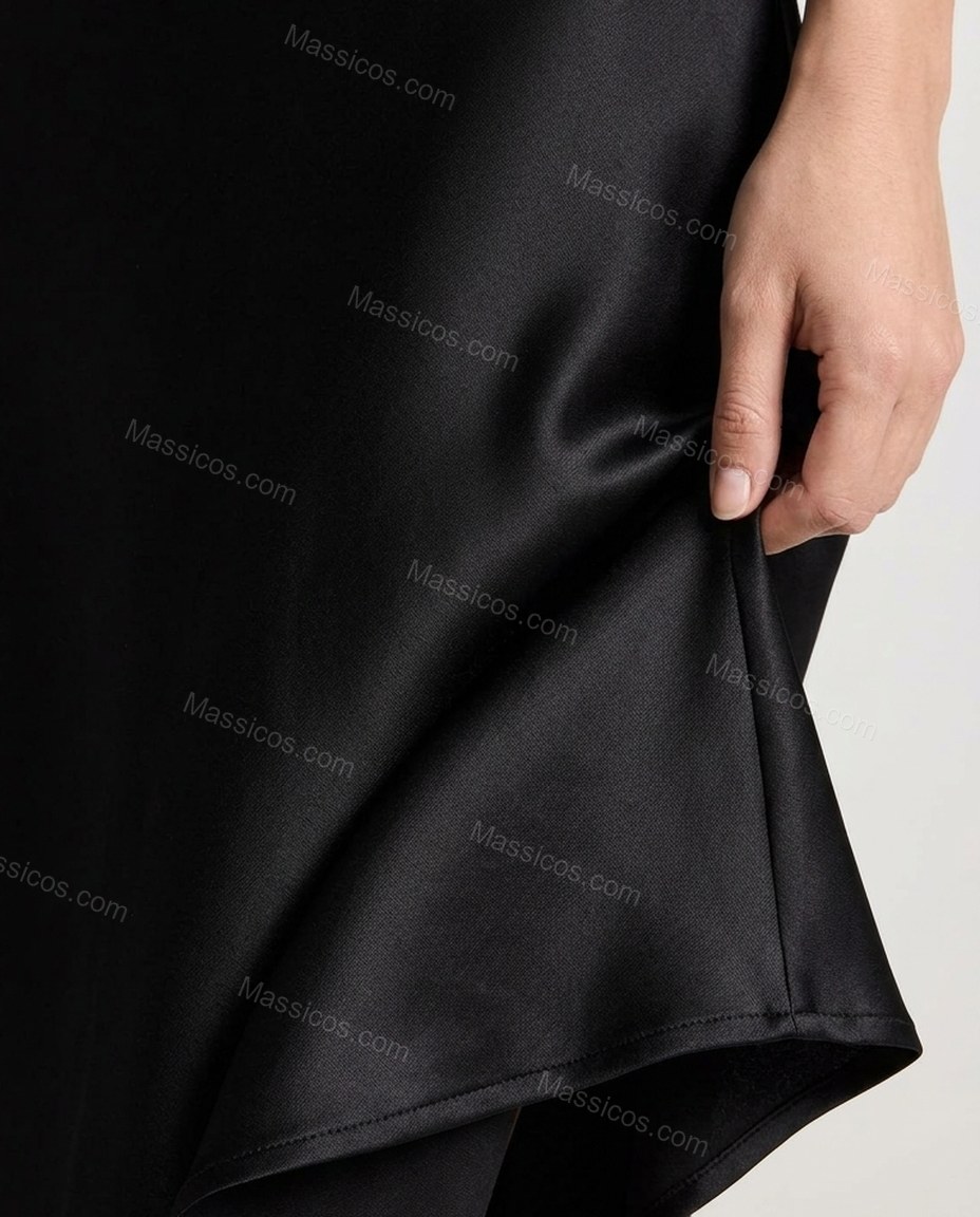 Black Maxi Open-Back Halter Dress, close-up of white and gold accents, open back and side cutouts, by Massicos
