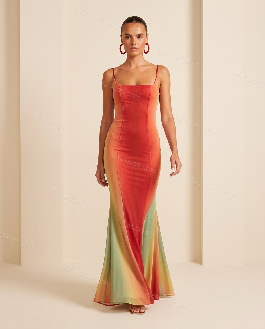 Red Maxi Lace Dress, full-length hero view, by Massicos
