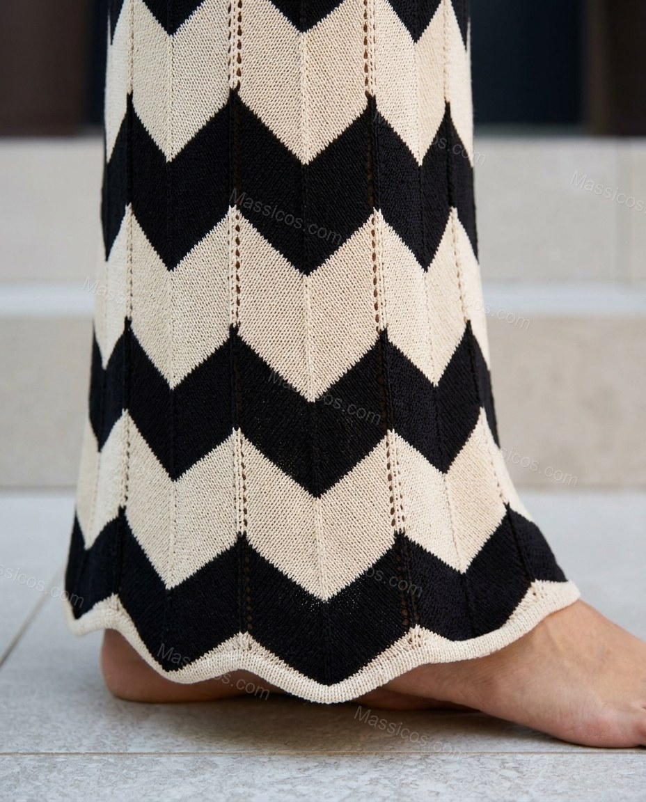 Black Chevron Maxi Knit Dress, close-up of chevron, by Massicos