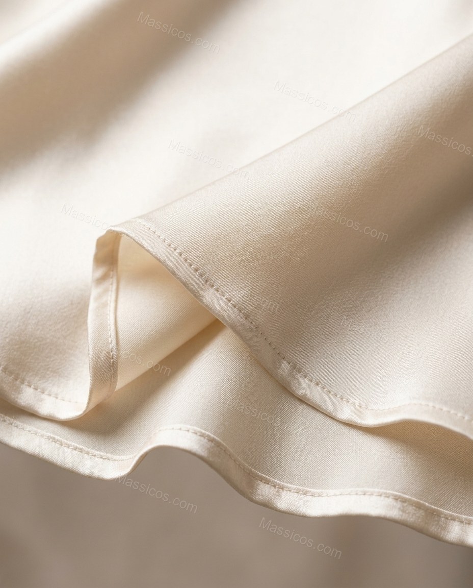 Cream Mini Fringe Satin Dress, close-up of pink accents, fringe and beaded bodice, by Massicos