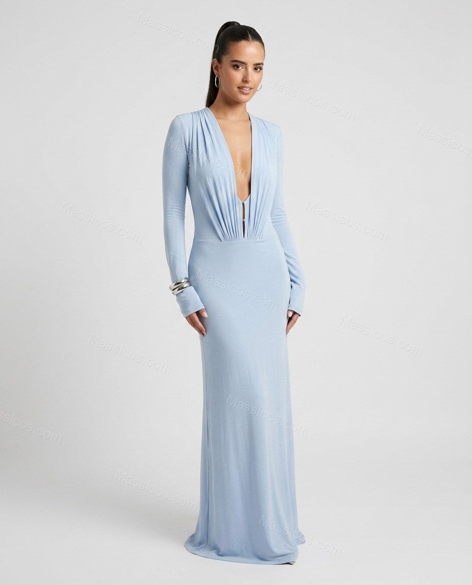 Light Blue Maxi Dress, front studio view, by Massicos