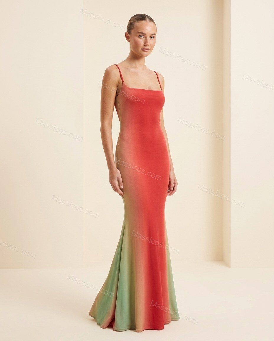 Red Maxi Dress, full-length hero view, by Massicos