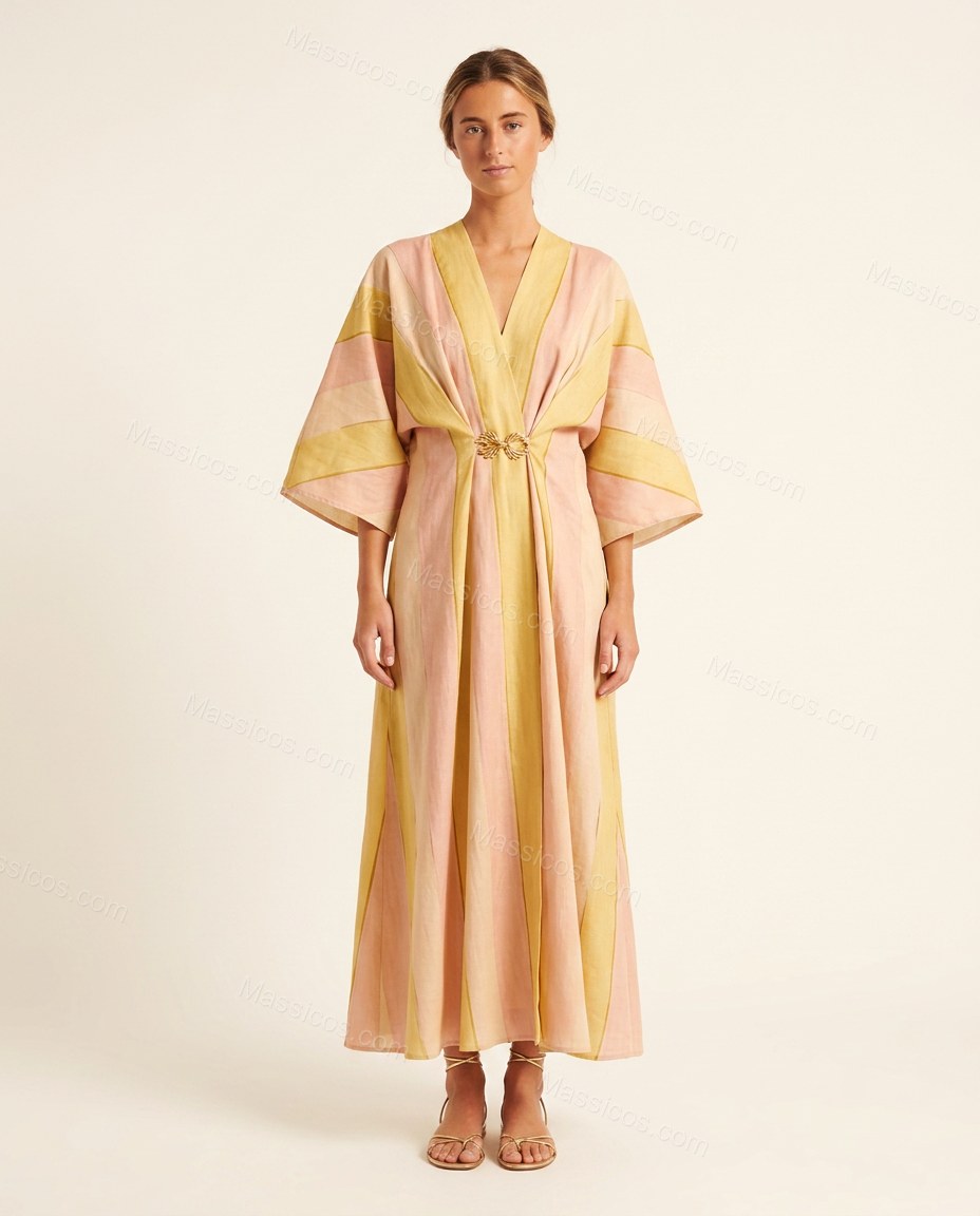 Pink Striped Maxi Dress, front studio view, by Massicos