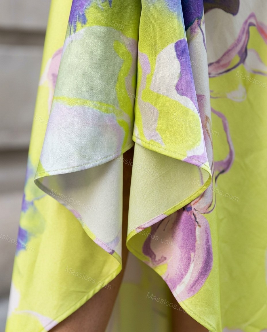 Yellow Abstract Maxi Asymmetric Dress, close-up of abstract, by Massicos