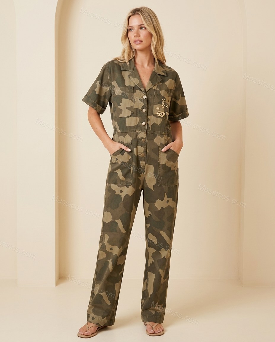 Green Jumpsuit, full-length hero view, by massicos