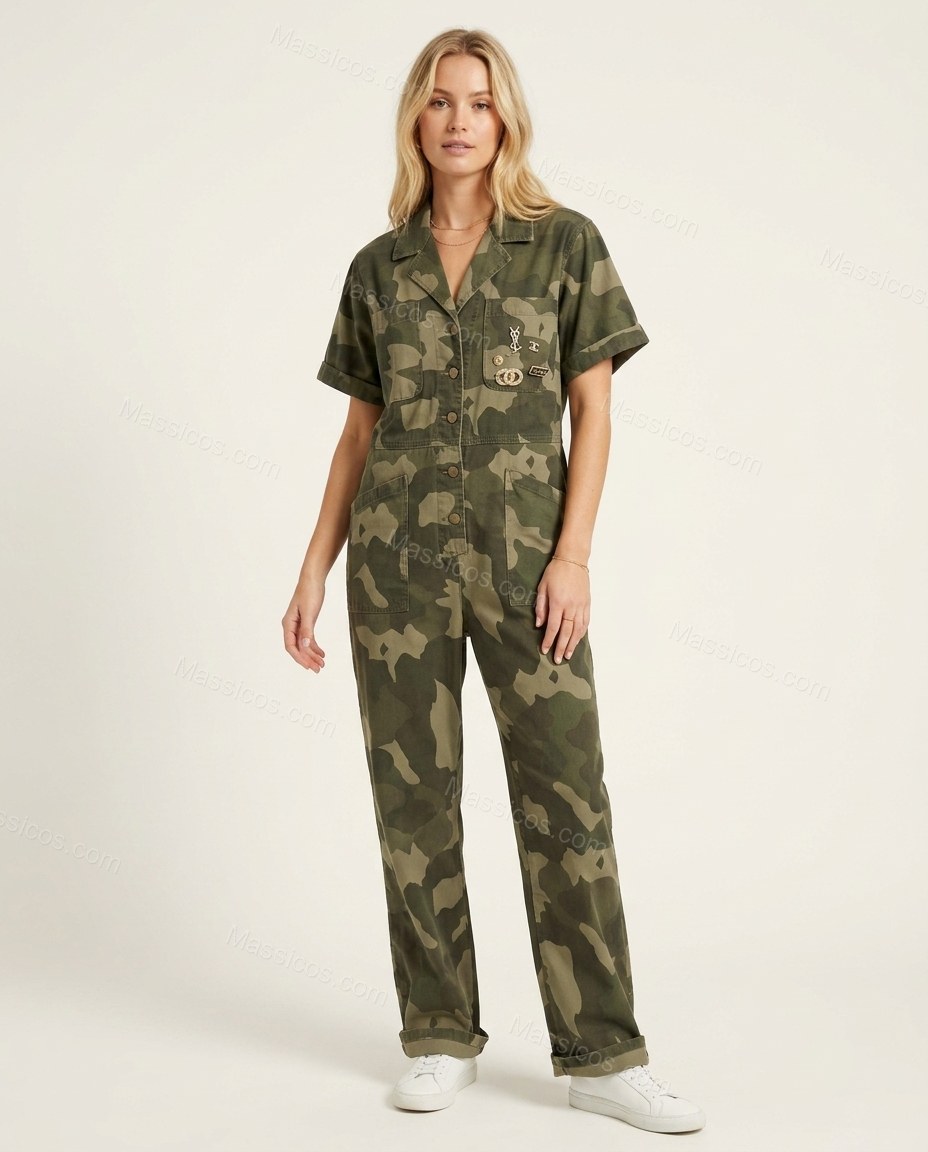 Green Jumpsuit, front studio view, by massicos