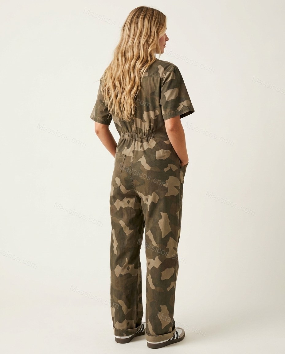 Green Jumpsuit, back studio view, by massicos