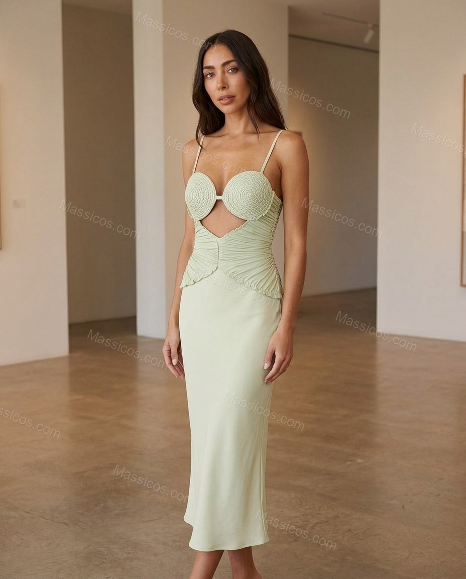 Light Green Midi Dress, full-length hero view, by Massicos