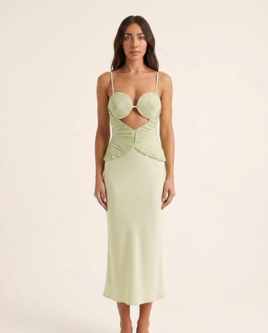 Light Green Midi Dress, front studio view, by Massicos