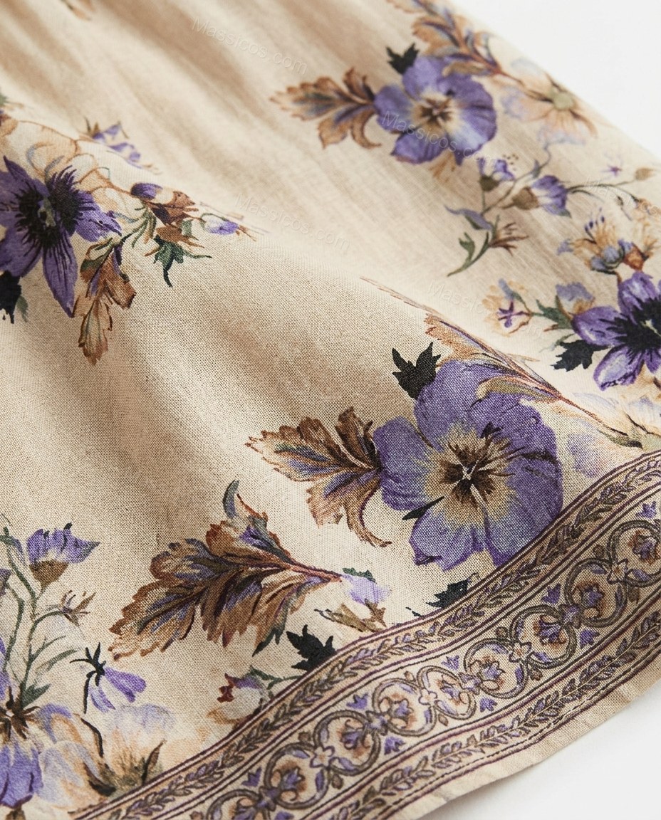 Beige Floral Maxi Dress, close-up of floral, by Massicos