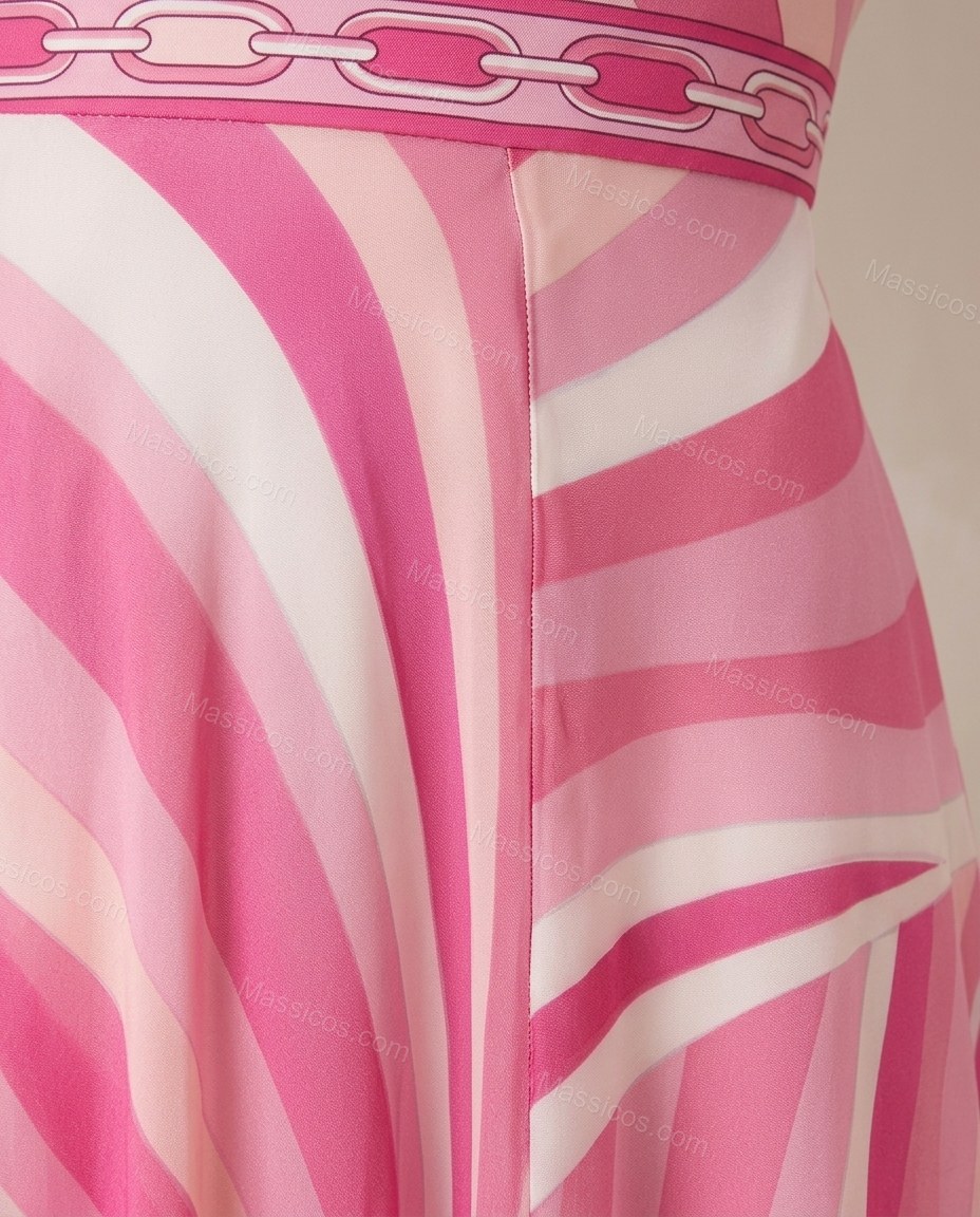 Pink Abstract Maxi Open-Back Top & Skirt Set, close-up of abstract, by Massicos