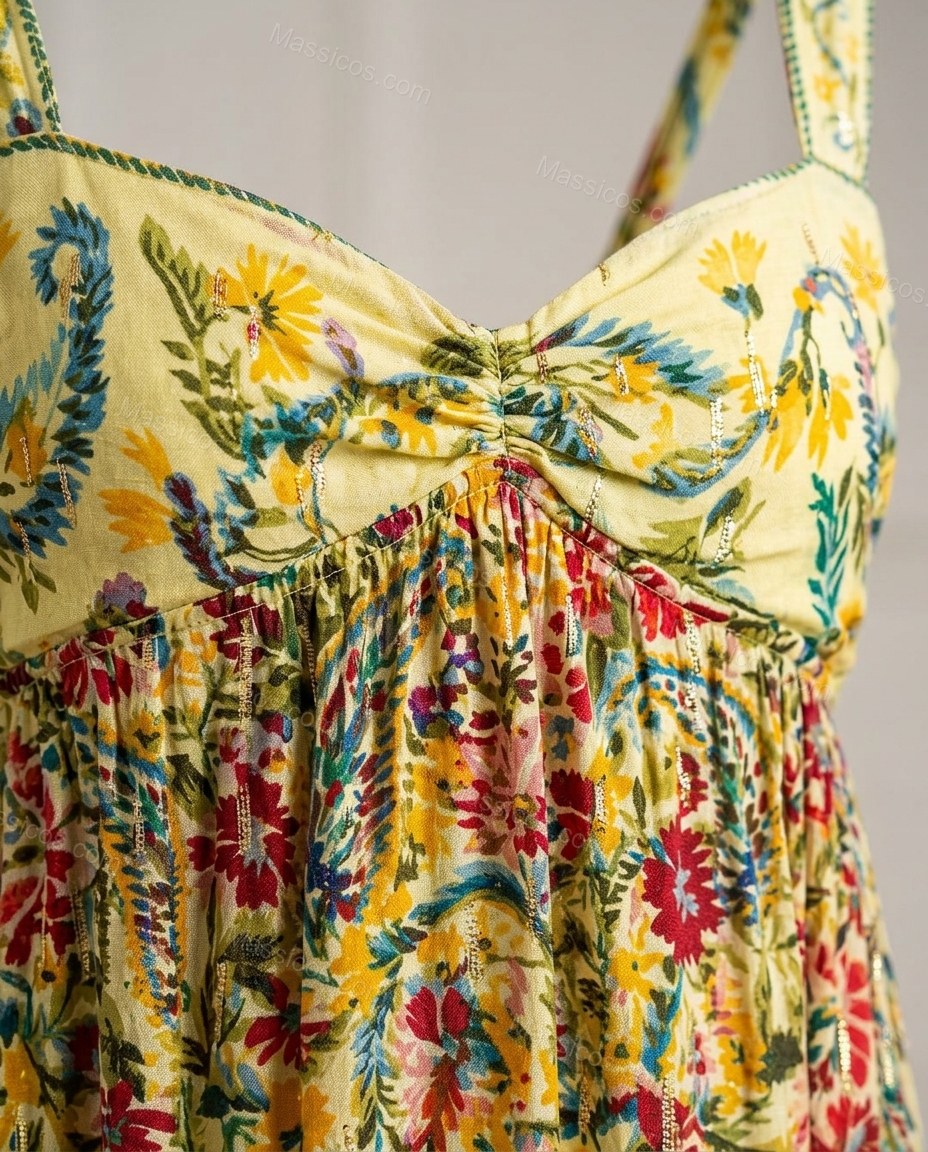 Yellow Floral Maxi Dress, close-up of floral, by Massicos
