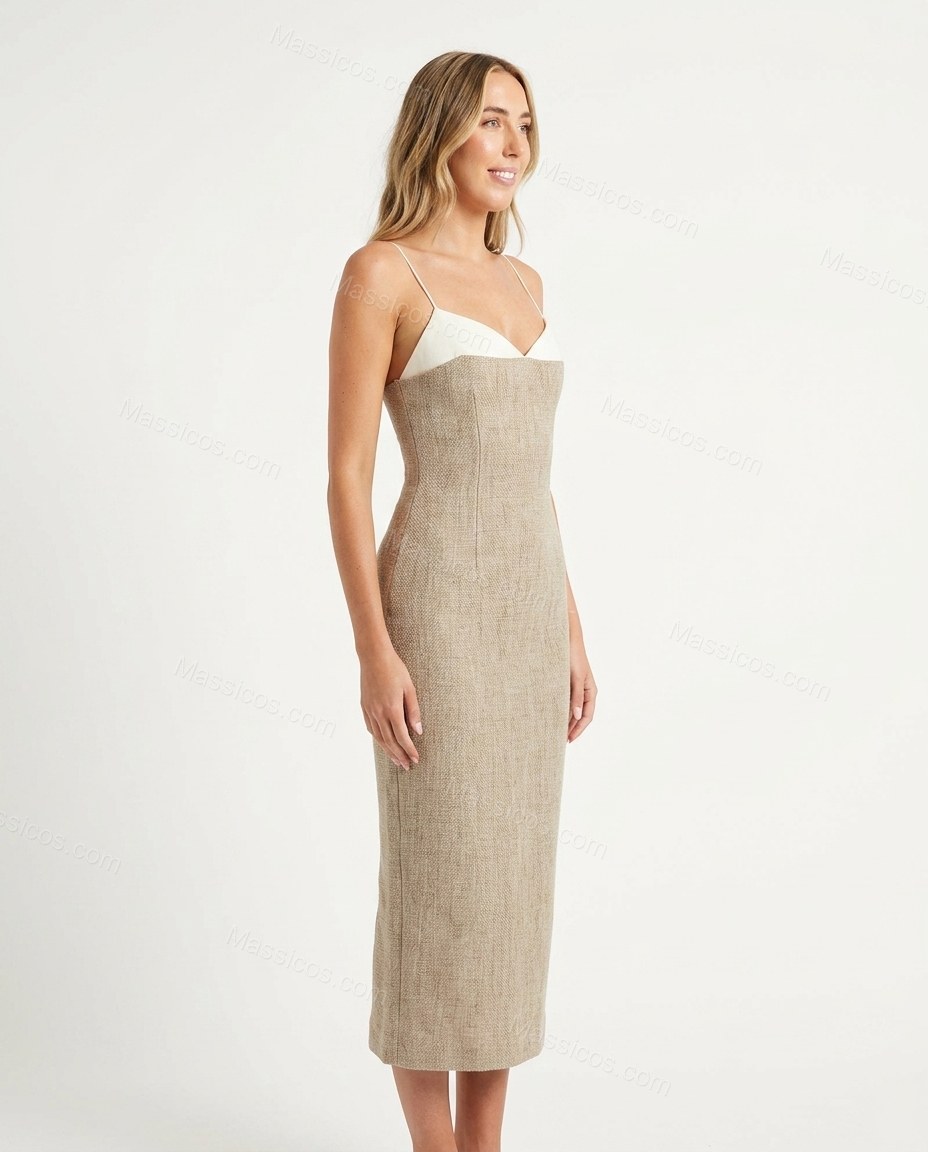 Beige Midi Dress, side and back studio view, by Massicos
