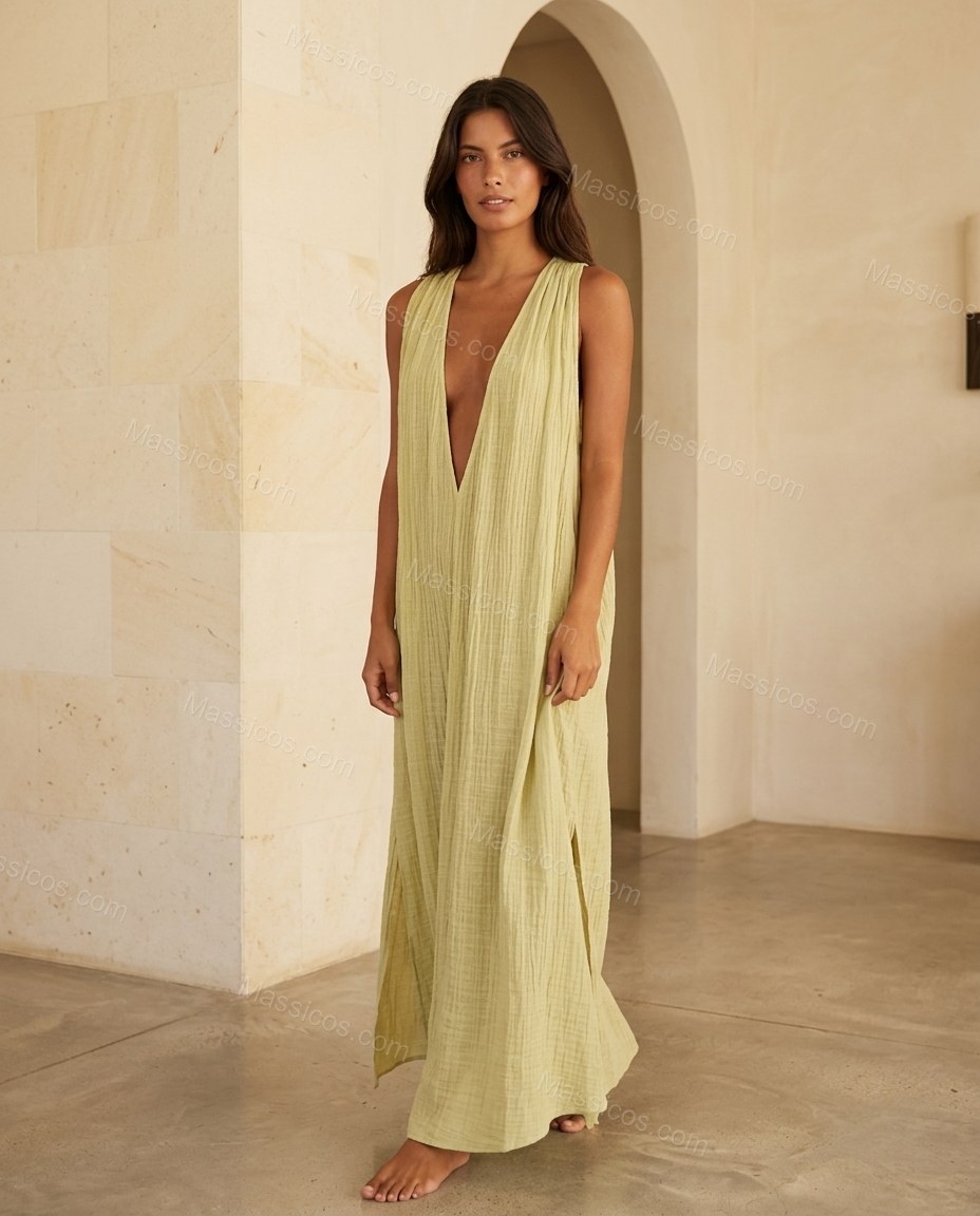 Light Green Maxi Dress, full-length hero view, by Massicos